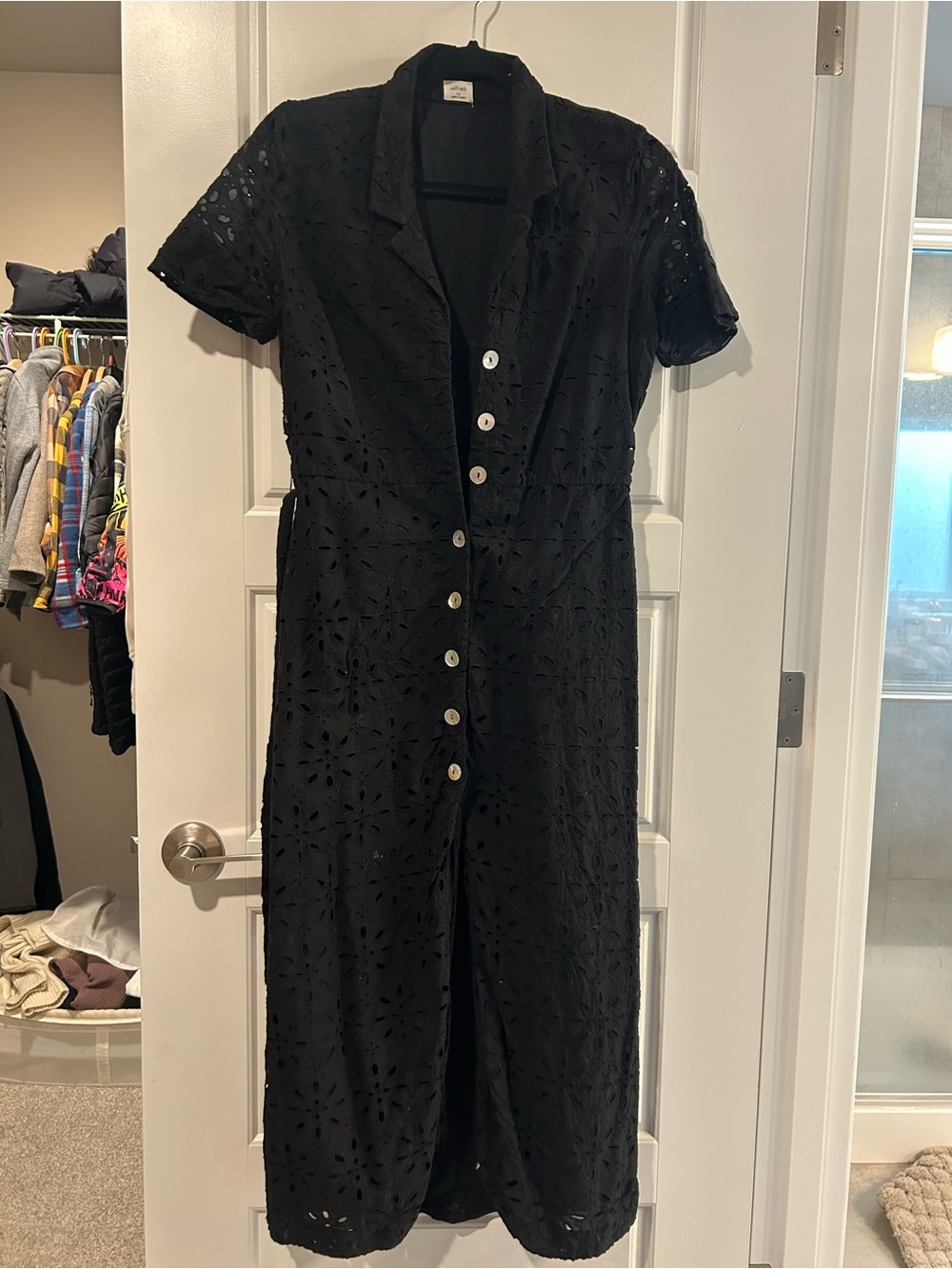Wilfred Black Eyelet Button-Front Midi Dress